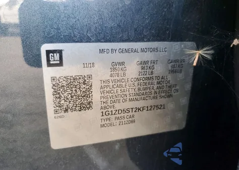 2019 Chevrolet Malibu Lt из США, поврежденный, VIN 1G1ZD5ST2KF127521